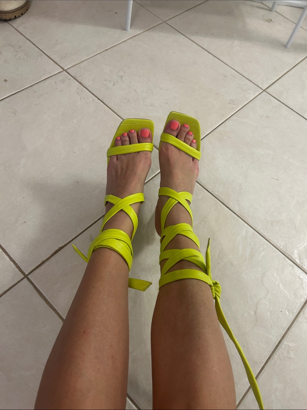 Steve Madden Neon Yellow Lace-Up Square-Toe Heels